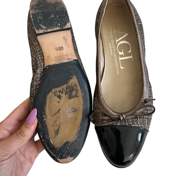 AGL Brown Black Metallic Captoe Ballet Ballerina Flats Size 36.5 - Picture 8 of 8